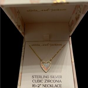 Olivia and Jackson Gold Heart Necklace with Opal and Cubic Zirconia